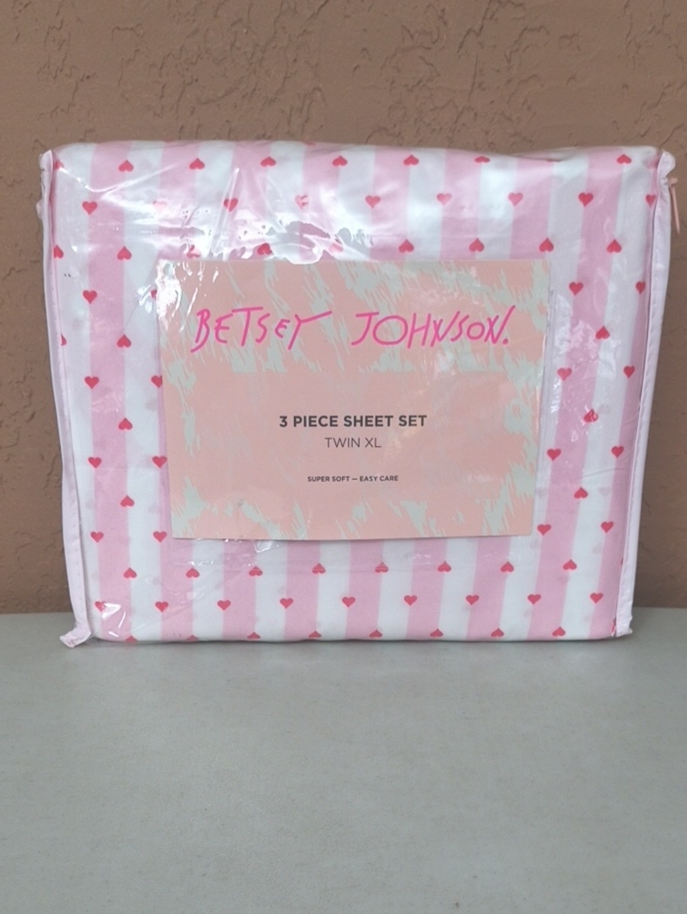 Betsey Johnson Wonderland Pink Heart Stripe Twin XL Sheet Set